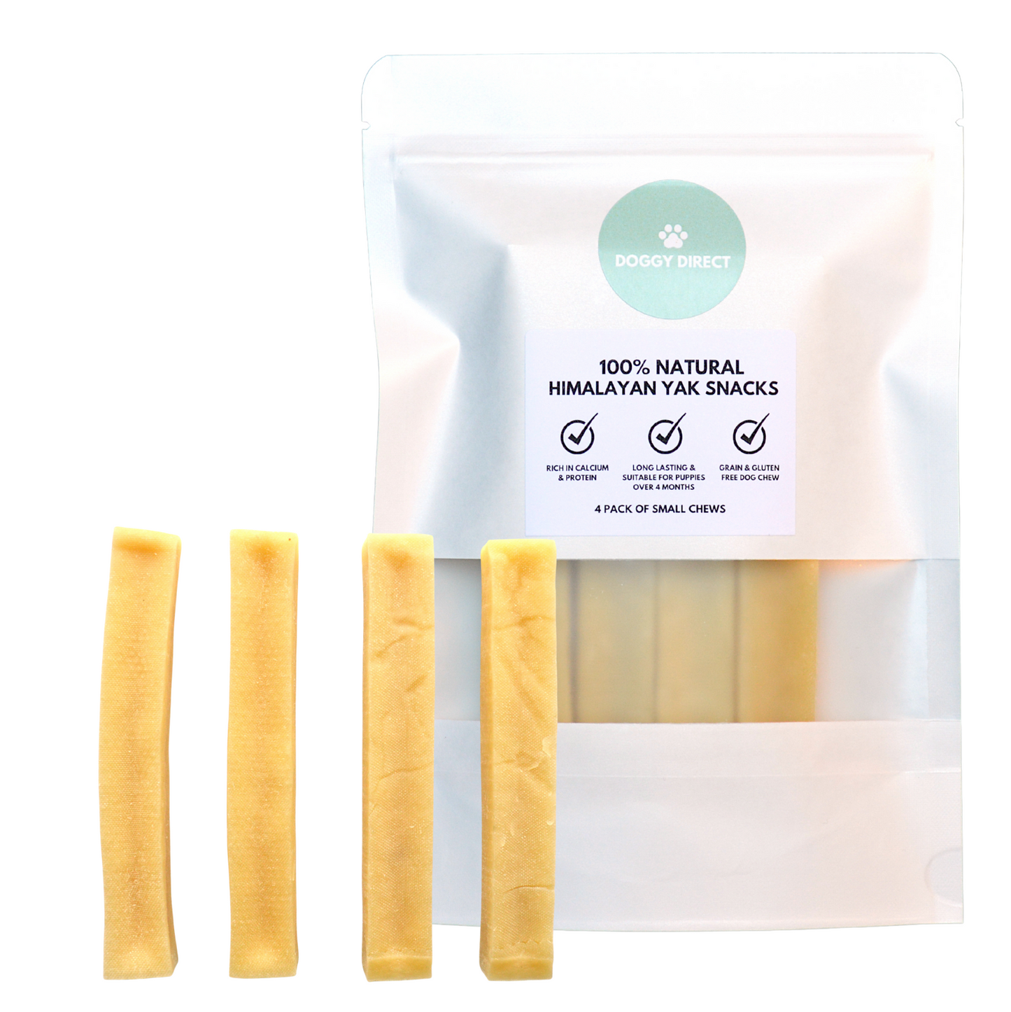 Doggy Direct Natural Himalayan Yak Snacks for Puppies - SMALL 4 PACK
